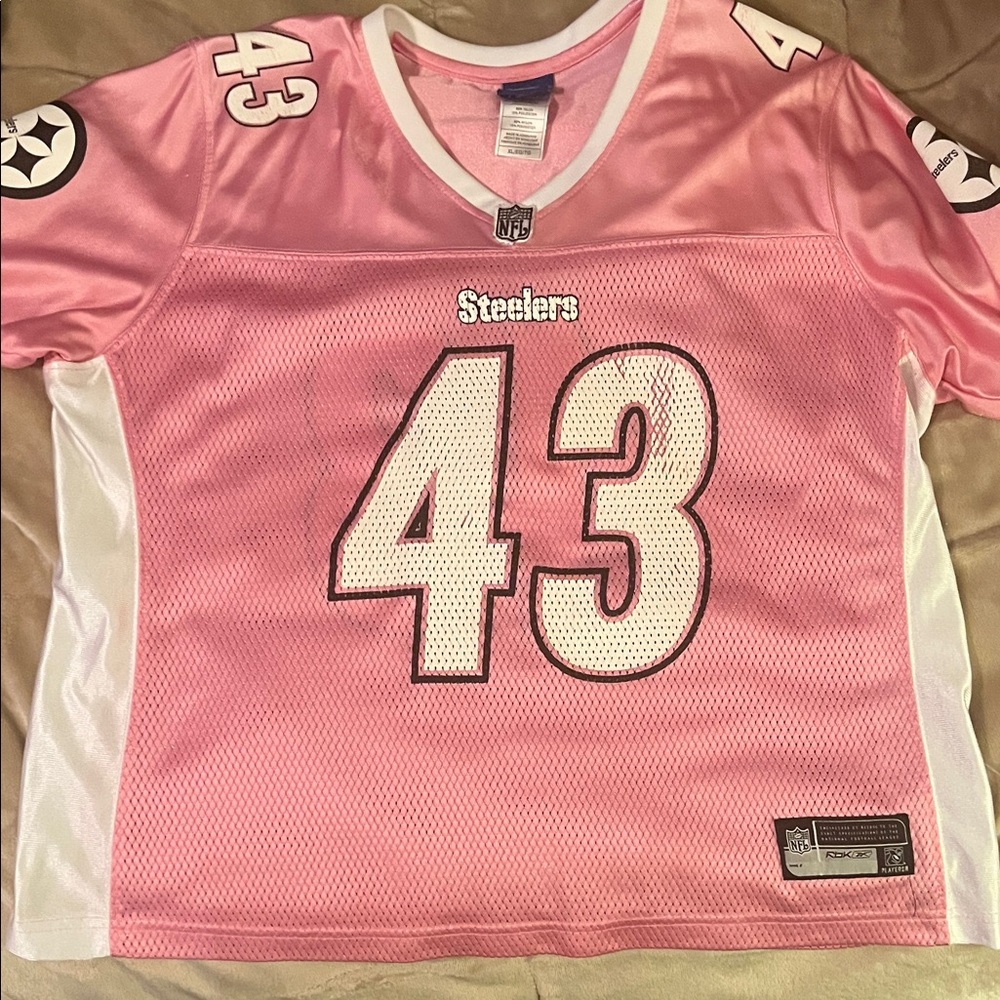 Reebok Pink Steelers #43 Women's Jersey with White Accents